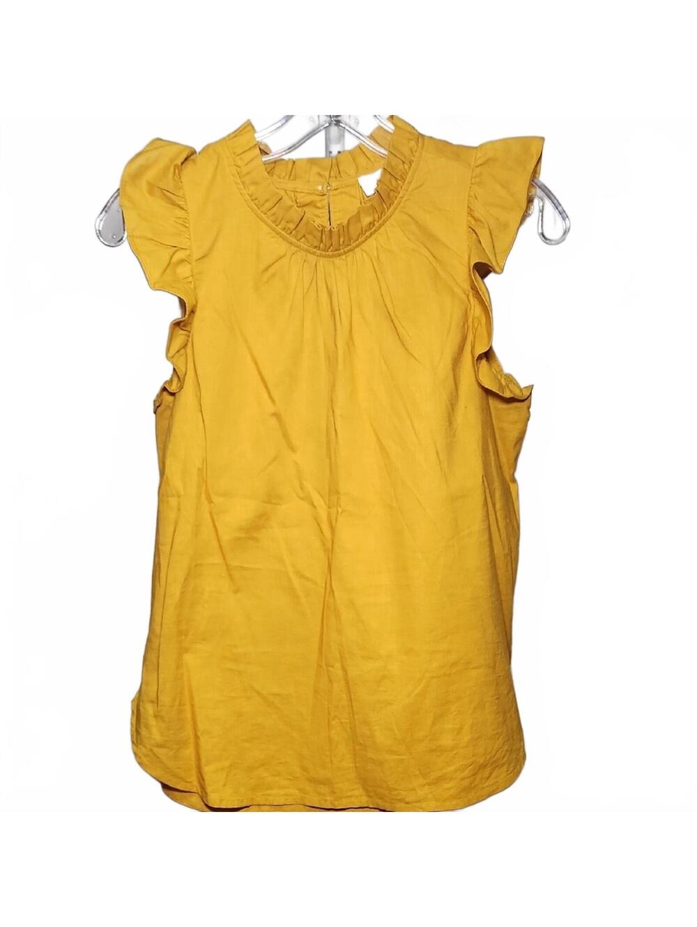 LOFT | Mustard Ruffle Sleeve Blouse | XS